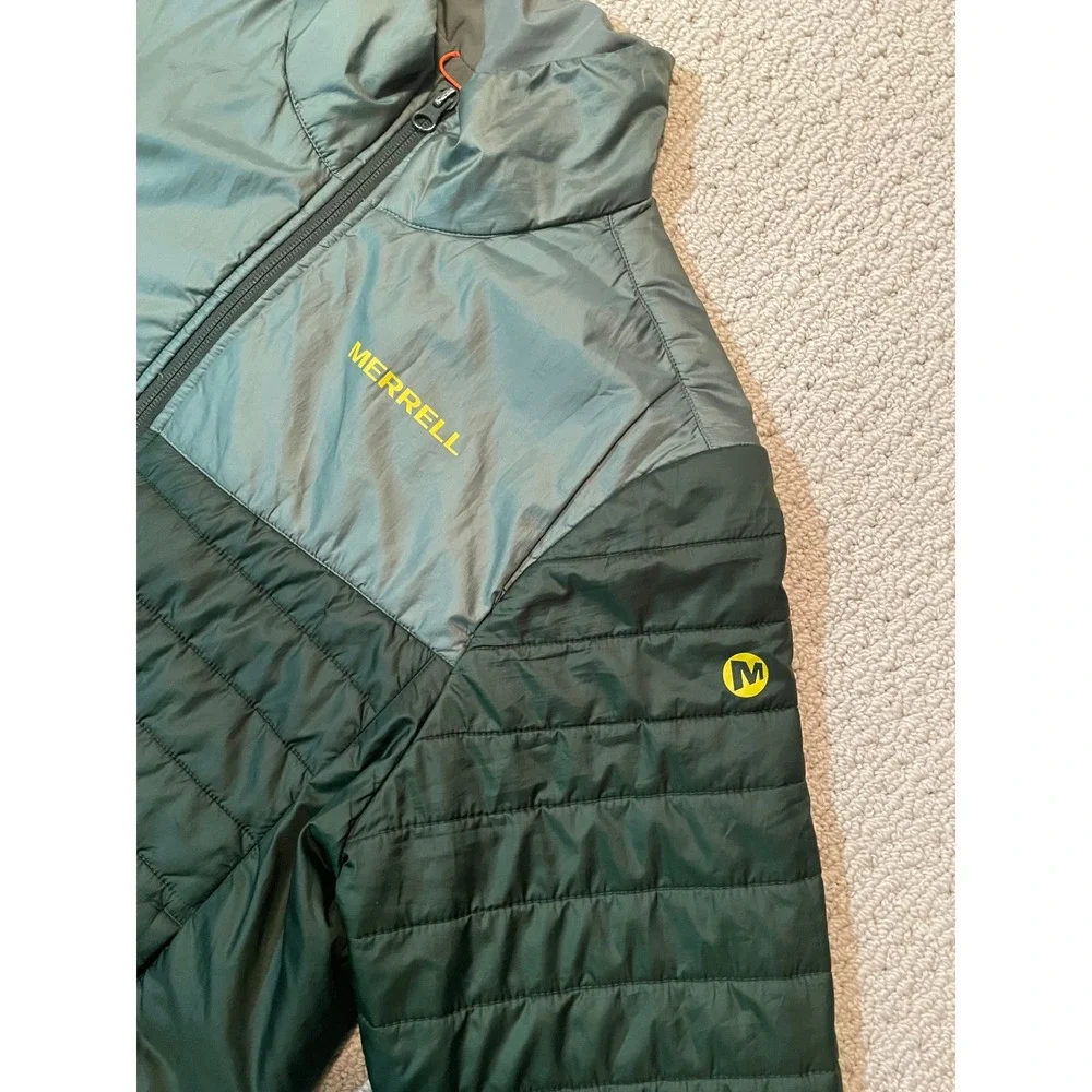 Merrell Mens Puffer Jacket Green Grey Quilted Full Zip Insulated Coat Sz Medium